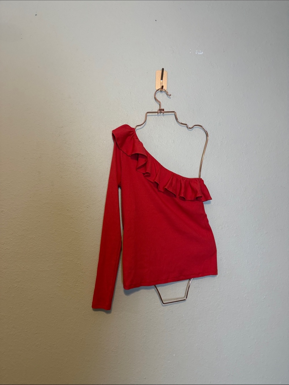 J Crew One Shoulder Ruffleneck in Vintage Rib‎ Top in Red Size Small